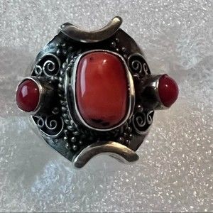 Coral and 925 Sterling Ring Native Style Size 8